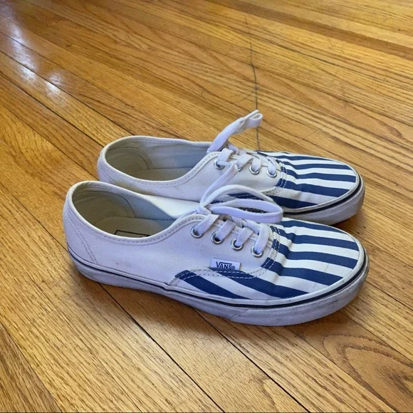 Vans Off The Wall Blue Stripe Size 6.5 Womens Sneakers Shoes Lace up - Picture 2 of 10